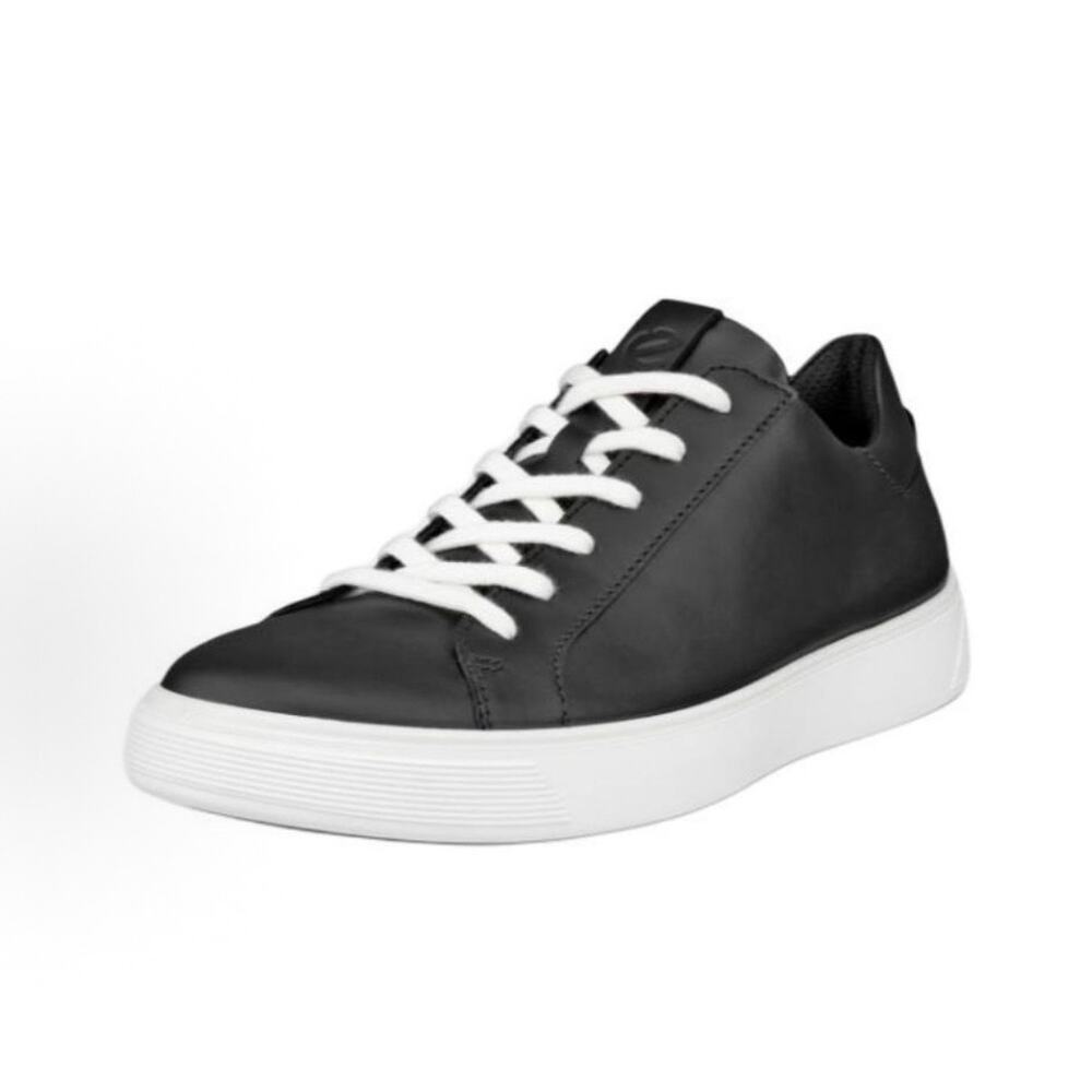 ECCO MEN'S 45 STREET TRAY BLACK LEATHER SNEAKER LACE UP NIB 50474412001